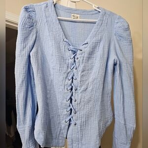 Light Blue Lace-Up Blouse